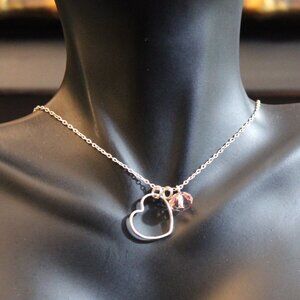 NWT Radiant Pink Czech and Swarovski Crystal Heart Charm Necklace